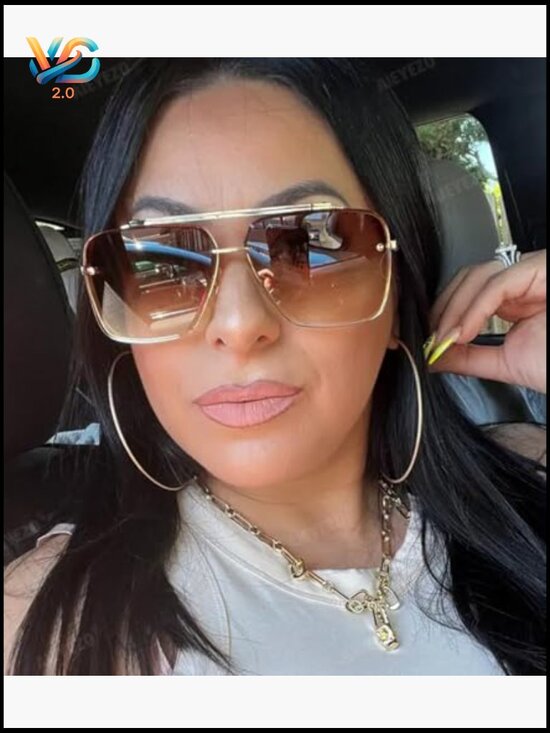Oversized Square Sunglasses Metal Frame Retro Aviator Gradient UV Protection